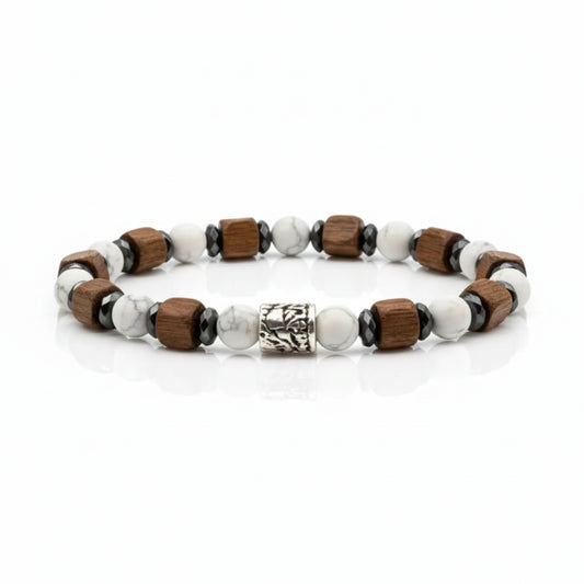 Bracciale Ocean Carrara – Howlite, Noce ed Ematite