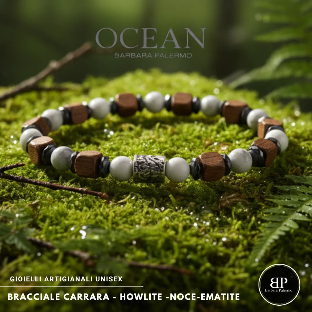 Ocean Carrara Armband – Howlith, Walnuss und Hämatit