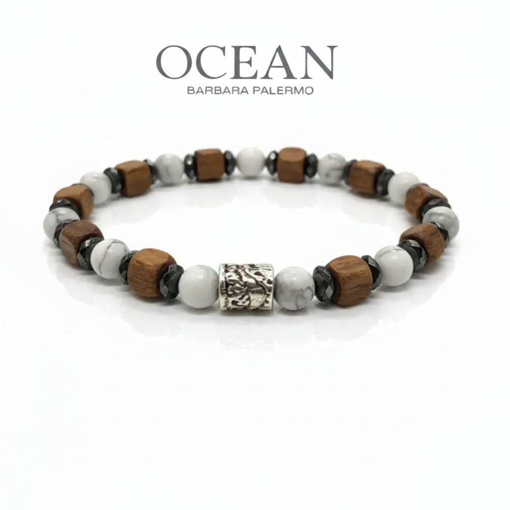 Ocean Carrara Armband – Howlith, Walnuss und Hämatit