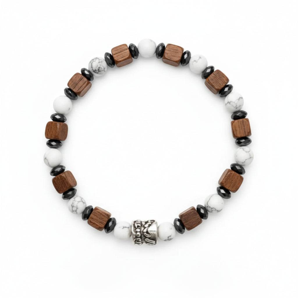 Ocean Carrara Armband – Howlith, Walnuss und Hämatit