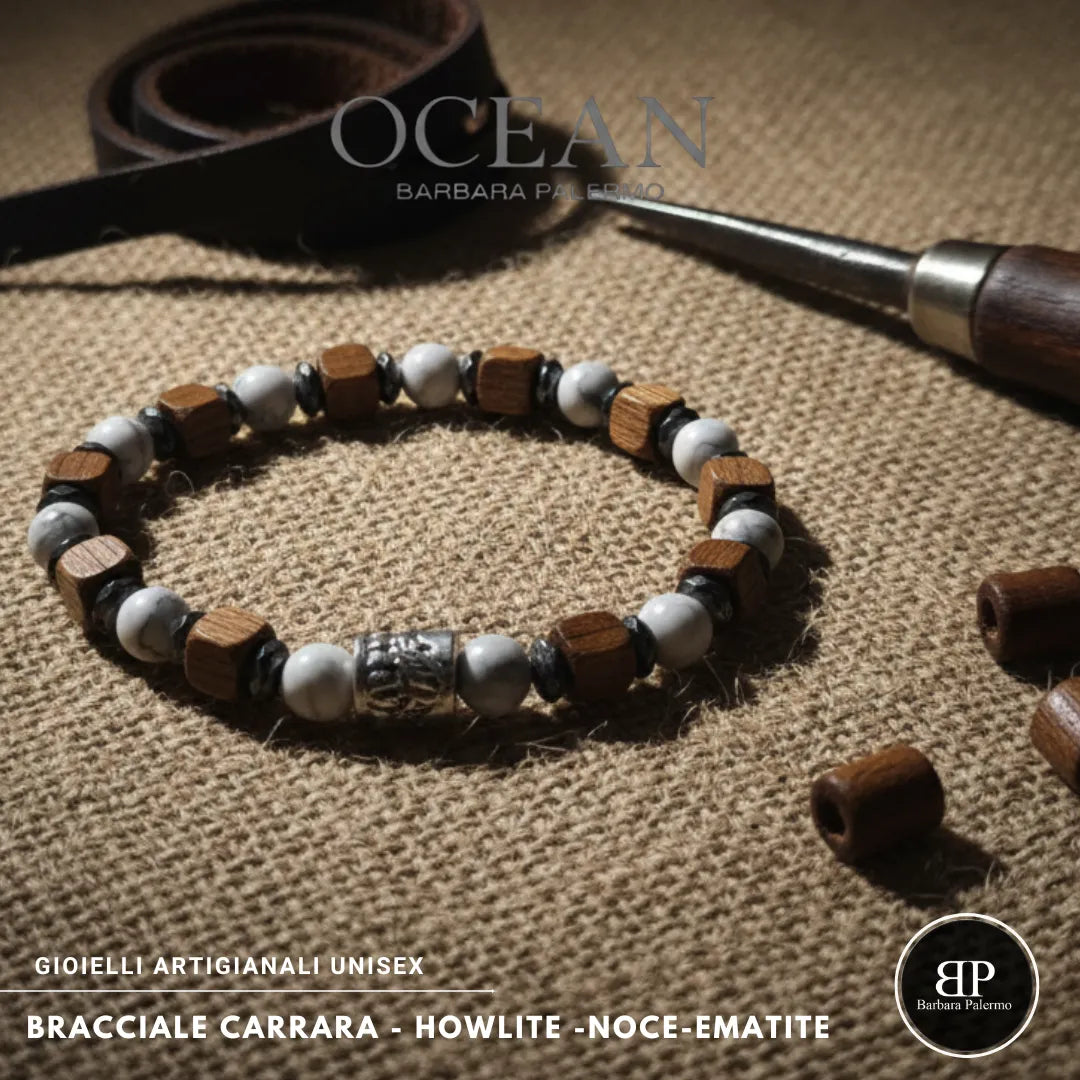 Ocean Carrara Armband – Howlith, Walnuss und Hämatit