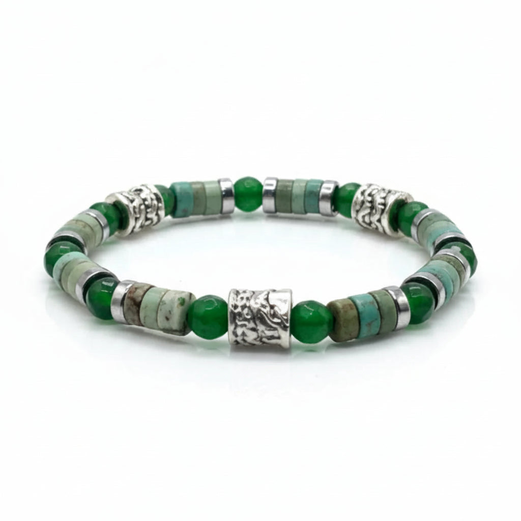 Bracciale Ocean Oslo 02 Giada Verde, Howlite ed Ematite Argento