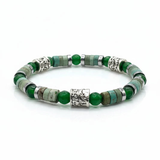 Bracciale Ocean Oslo 02 Giada Verde, Howlite ed Ematite Argento
