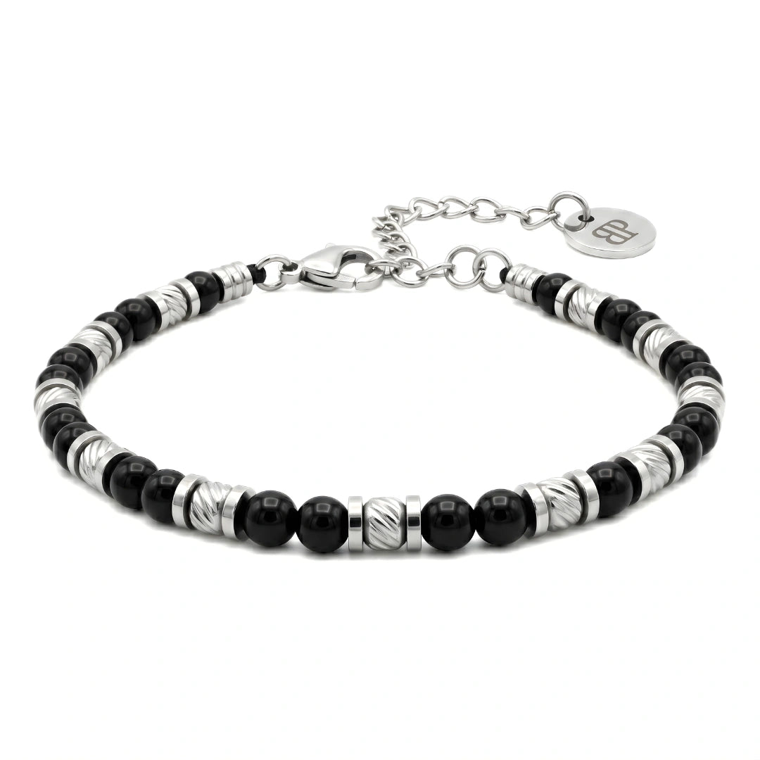 Bracciale Stones Artigianale Onice Nero e Acciaio 316L