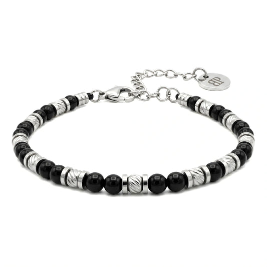 Bracciale Stones Artigianale Onice Nero e Acciaio 316L