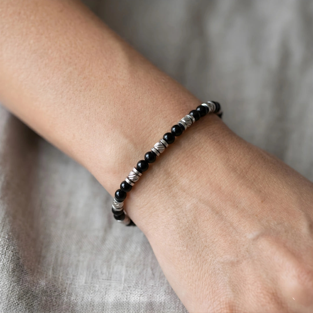 Bracciale Stones Artigianale Onice Nero e Acciaio 316L