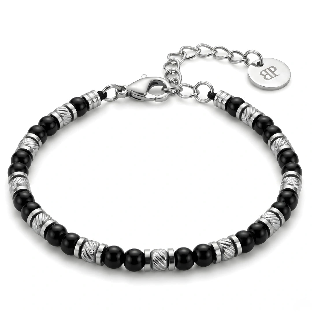 Bracciale Stones Artigianale Onice Nero e Acciaio 316L