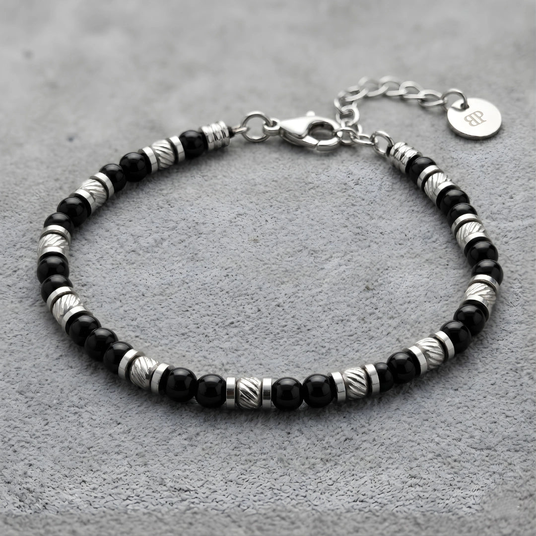 Bracciale Stones Artigianale Onice Nero e Acciaio 316L