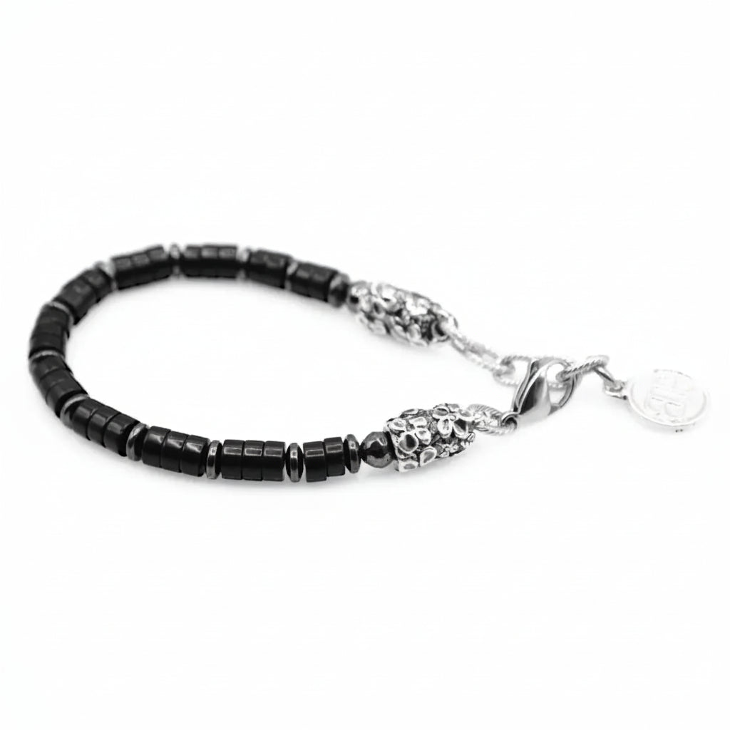 Bracciale Eden Orion: Riflessi Stellari l'Eleganza dell'Onice nera e dell'Ematite