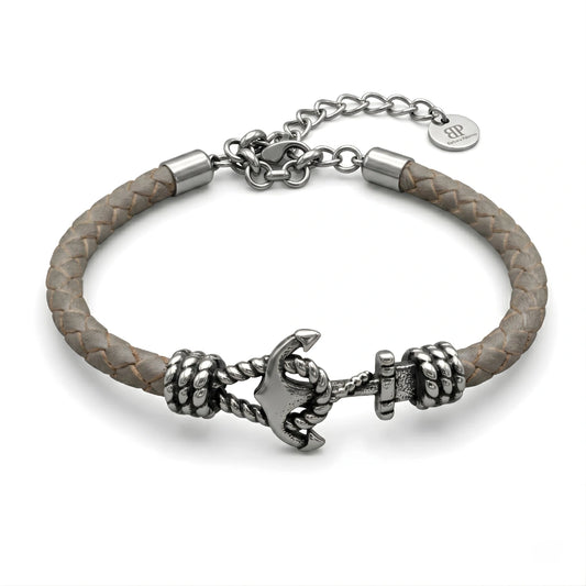 Bracciale Ancora in Pelle grigio tortora 5 mm