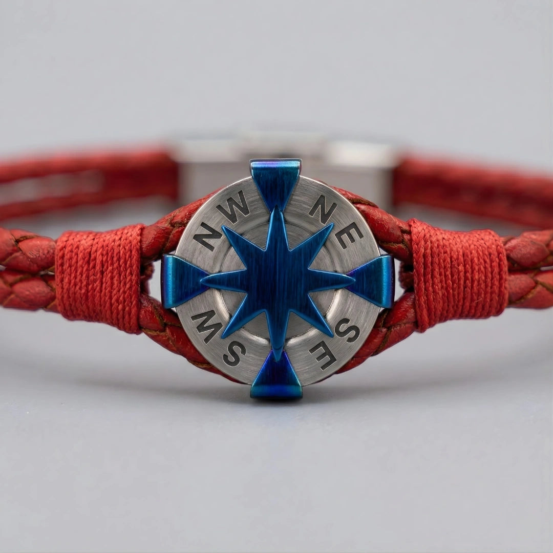 Bracciale Rosa dei Venti in Pelle Rossa  Doppio Intreccio