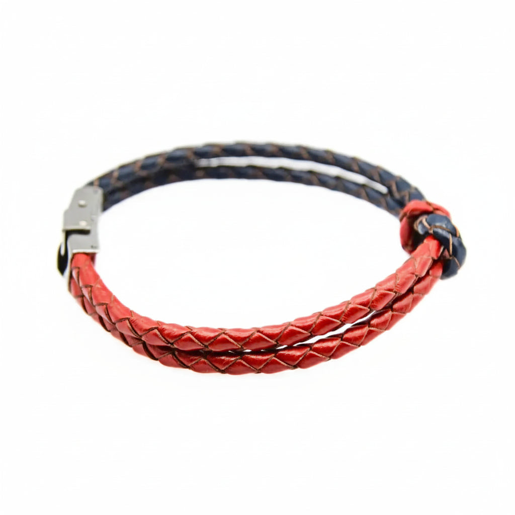 Bracciale Rosso Blu Bologna in Pelle Intrecciata
