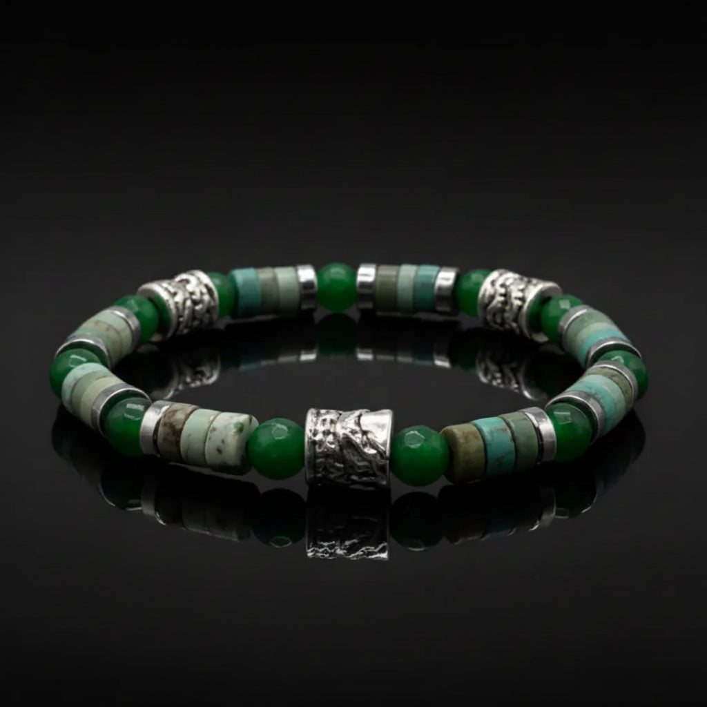 Bracciale Ocean Oslo 02 Giada Verde, Howlite ed Ematite Argento
