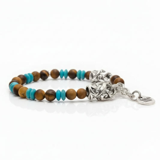 Rococò Marrakech Armband – Satiniertes Tigerauge und Türkispaste