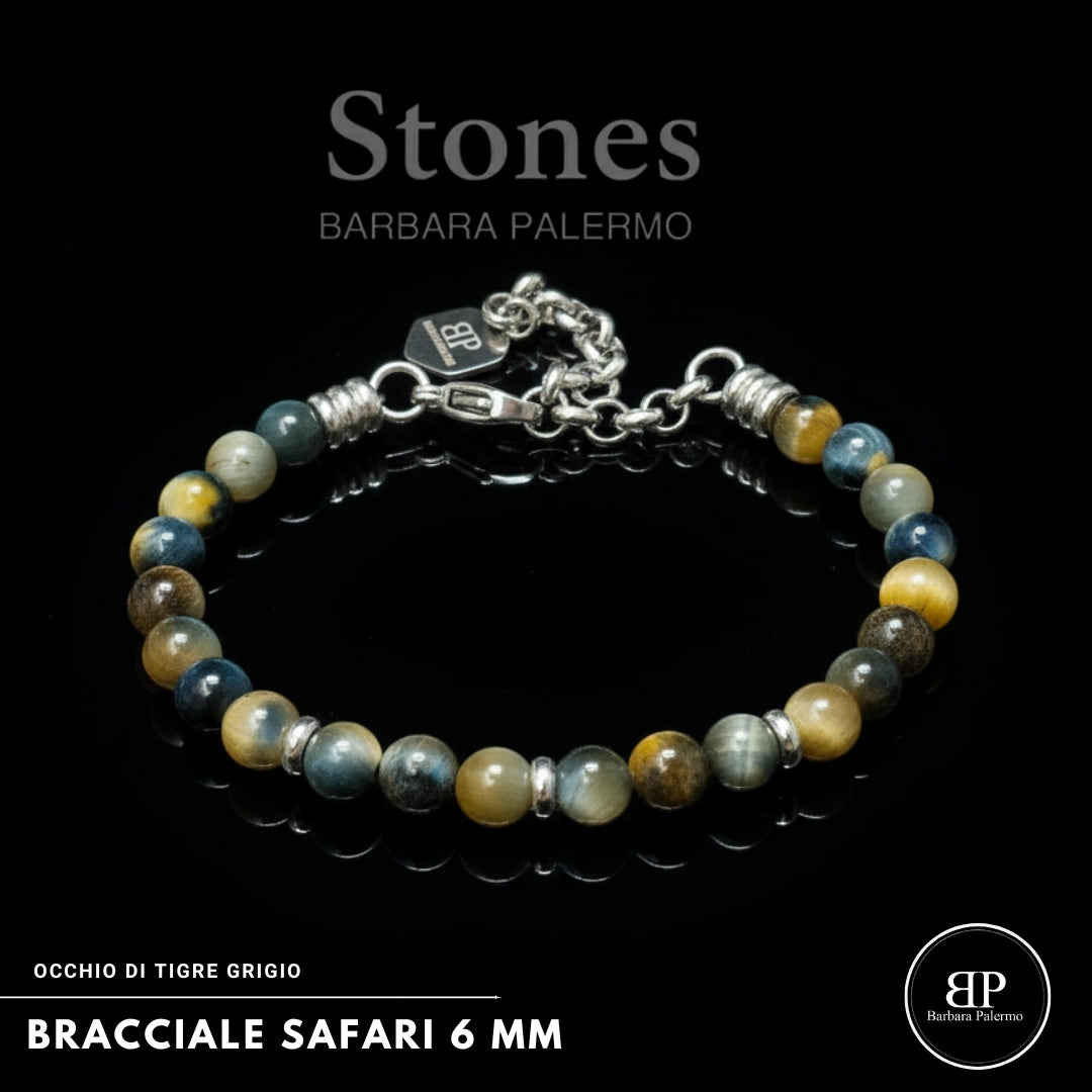 Bracciale stones Safari Occhio di Tigre Grigio 6 mm