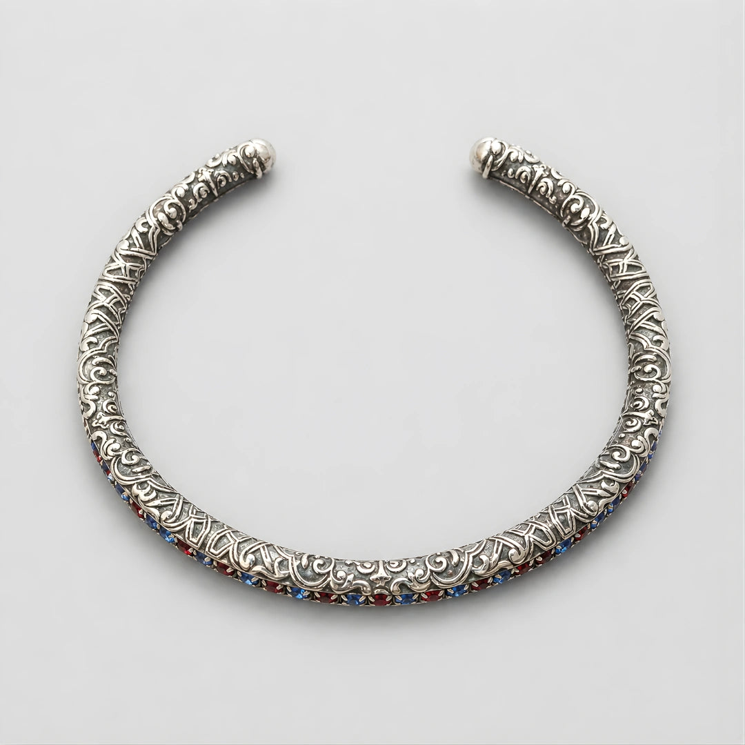 Bracciale Tennis Rigido RossoBlu placcato Argento