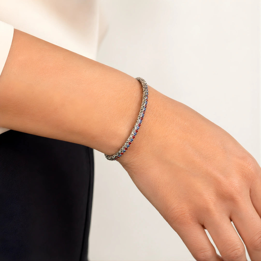 Bracciale Tennis Rigido RossoBlu placcato Argento