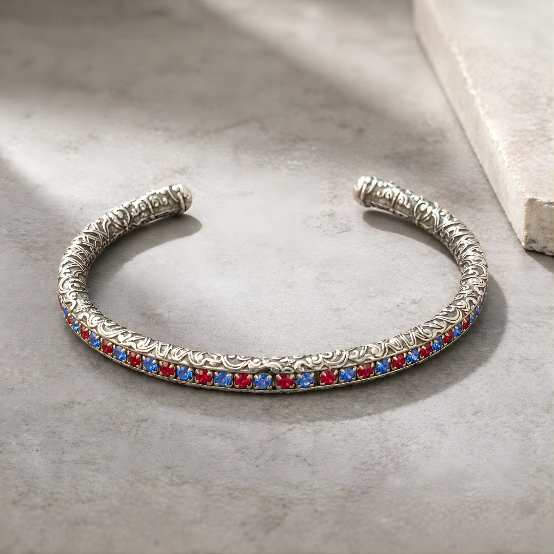 Bracciale Tennis Rigido RossoBlu placcato Argento