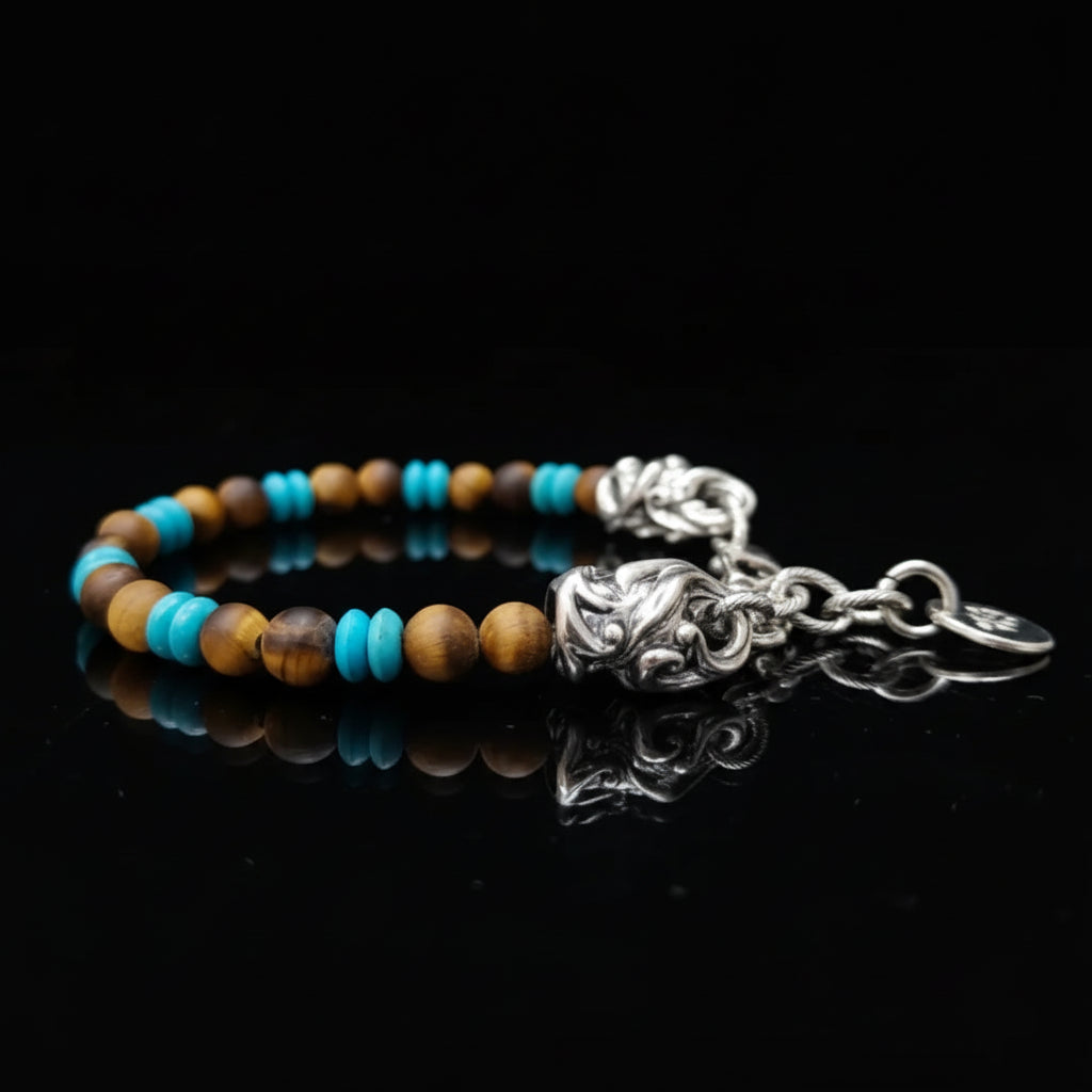 Bracciale Rococò Marrakech – Occhio di Tigre Satinato e Pasta Turchese