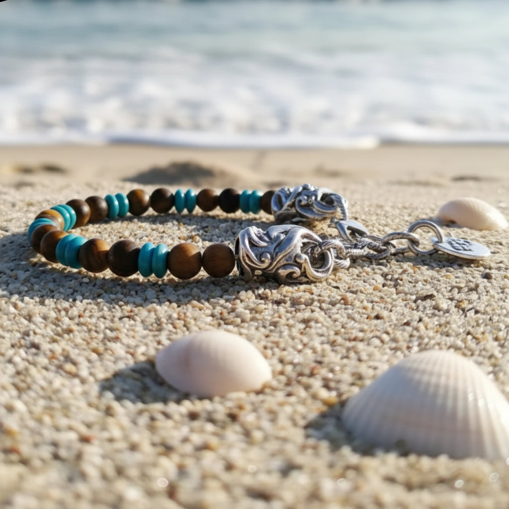 Bracciale Rococò Marrakech – Occhio di Tigre Satinato e Pasta Turchese