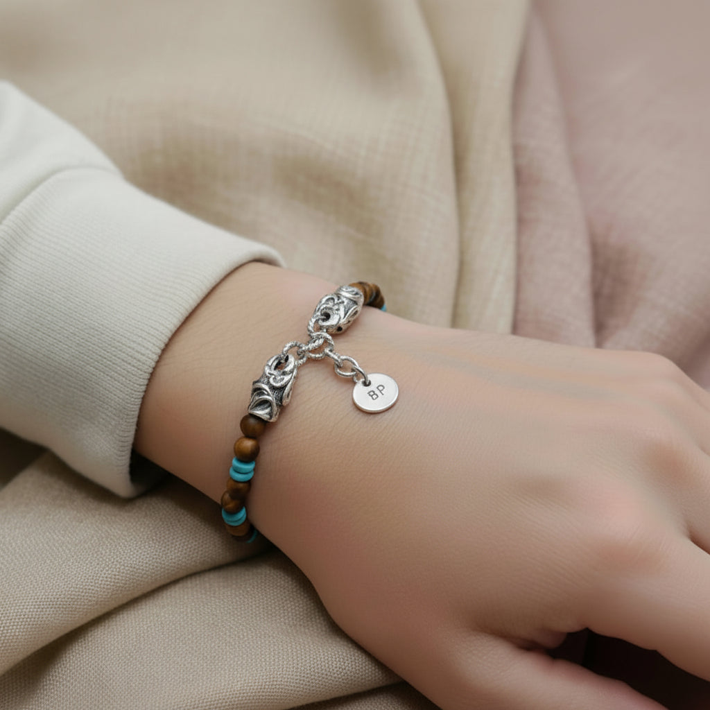 Bracciale Rococò Marrakech – Occhio di Tigre Satinato e Pasta Turchese