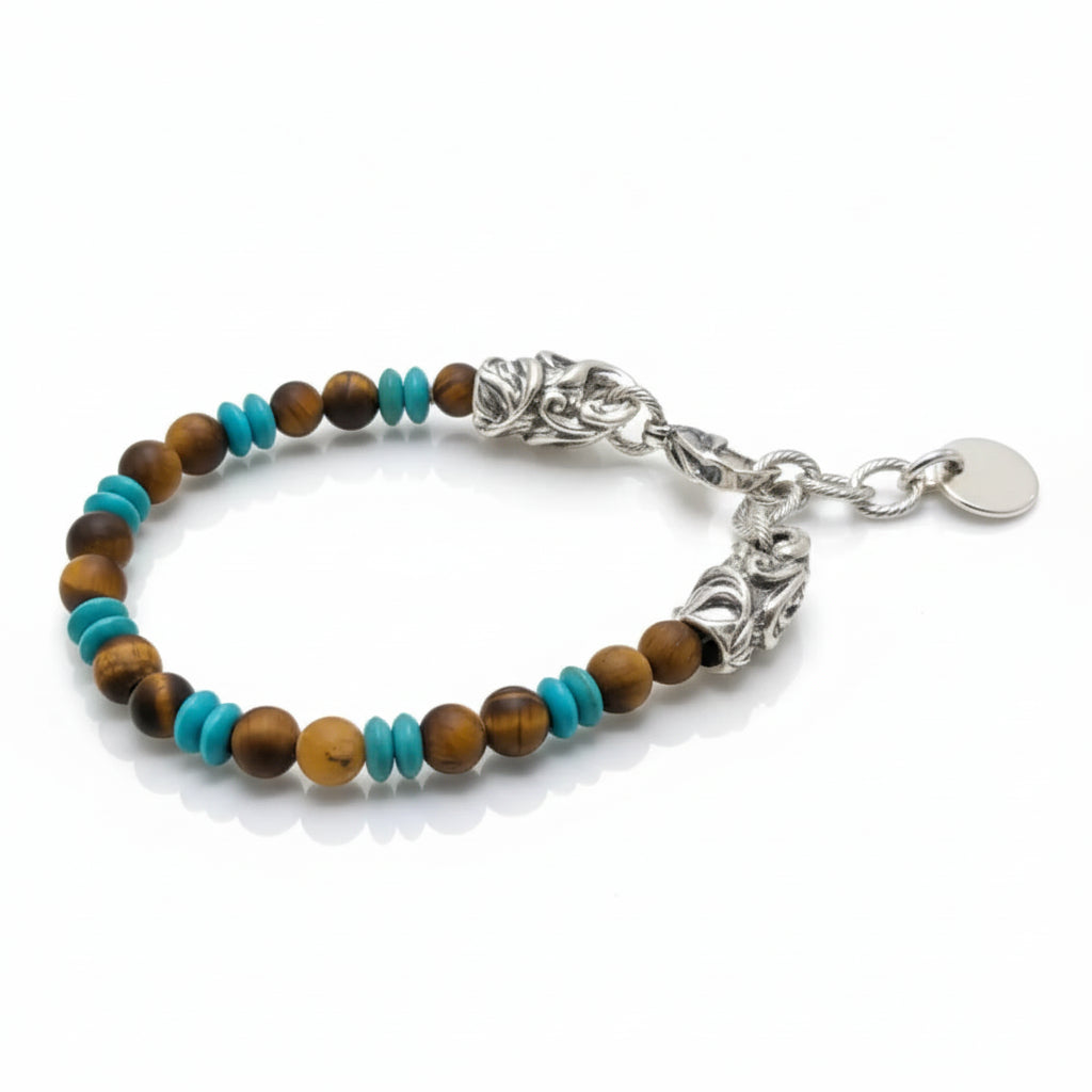 Bracciale Rococò Marrakech – Occhio di Tigre Satinato e Pasta Turchese