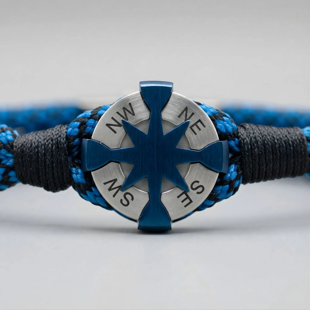 Braccialetto Rosa dei Venti in Paracord Blu e Nero 02