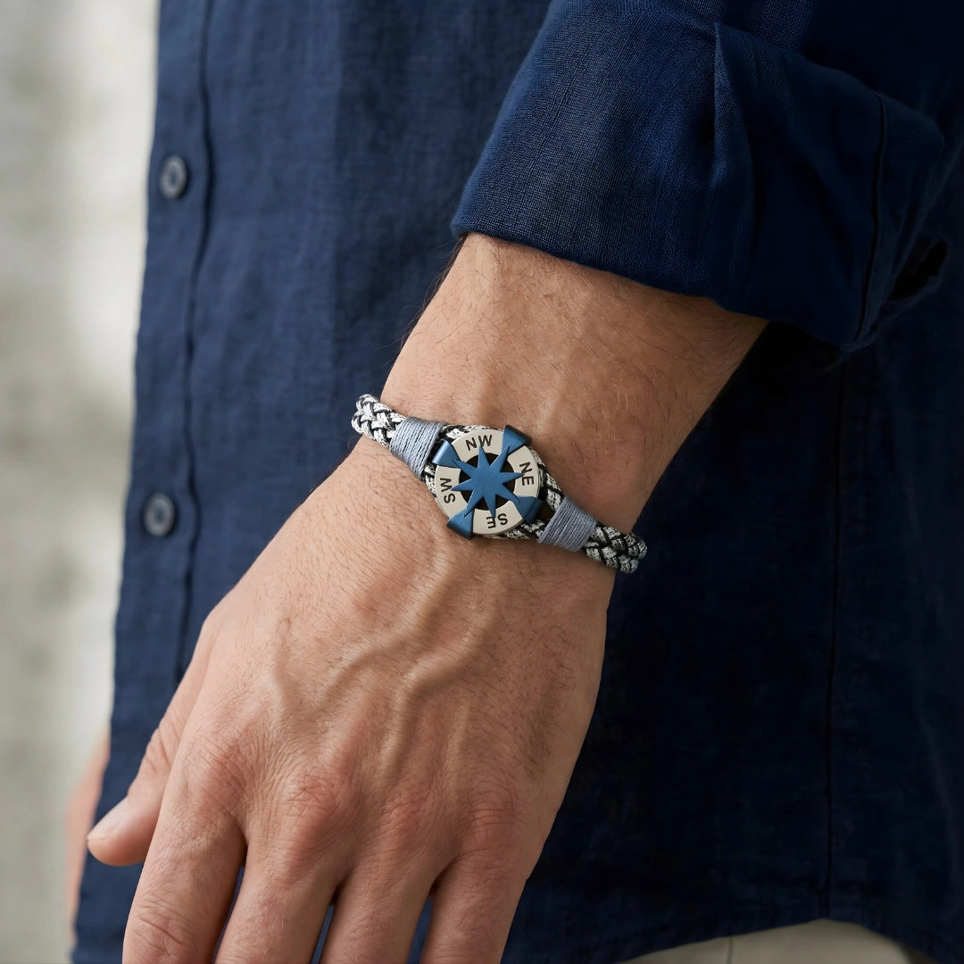 Bracciale Rosa dei Venti Intrecciato Grigio Argento e Blu