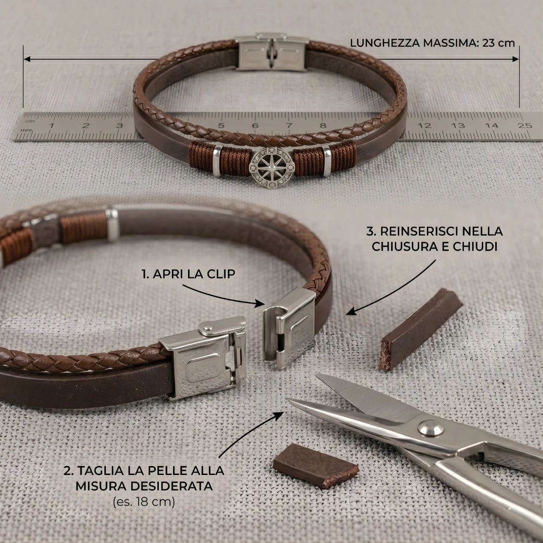 Bracciale Rosa dei Venti in Pelle doppia Marrone