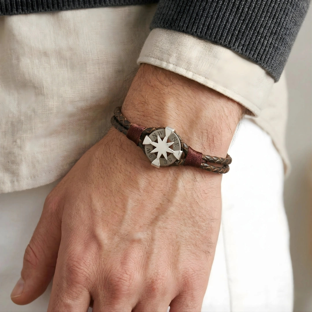 Bracciale Rosa dei Venti Marrone Intrecciato Doppio