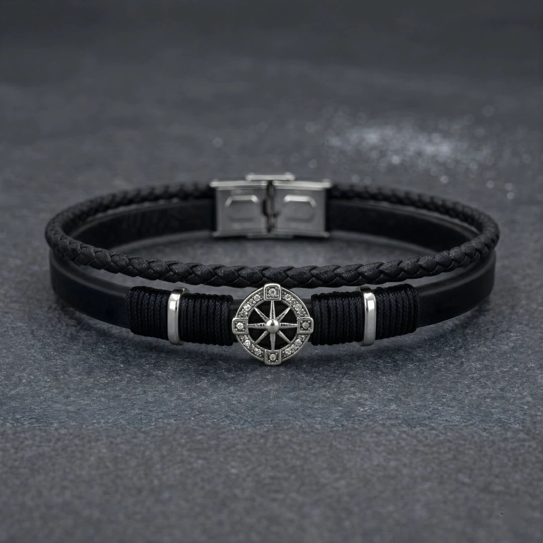 Bracciale Rosa dei Venti Nero Doppio Intreccio