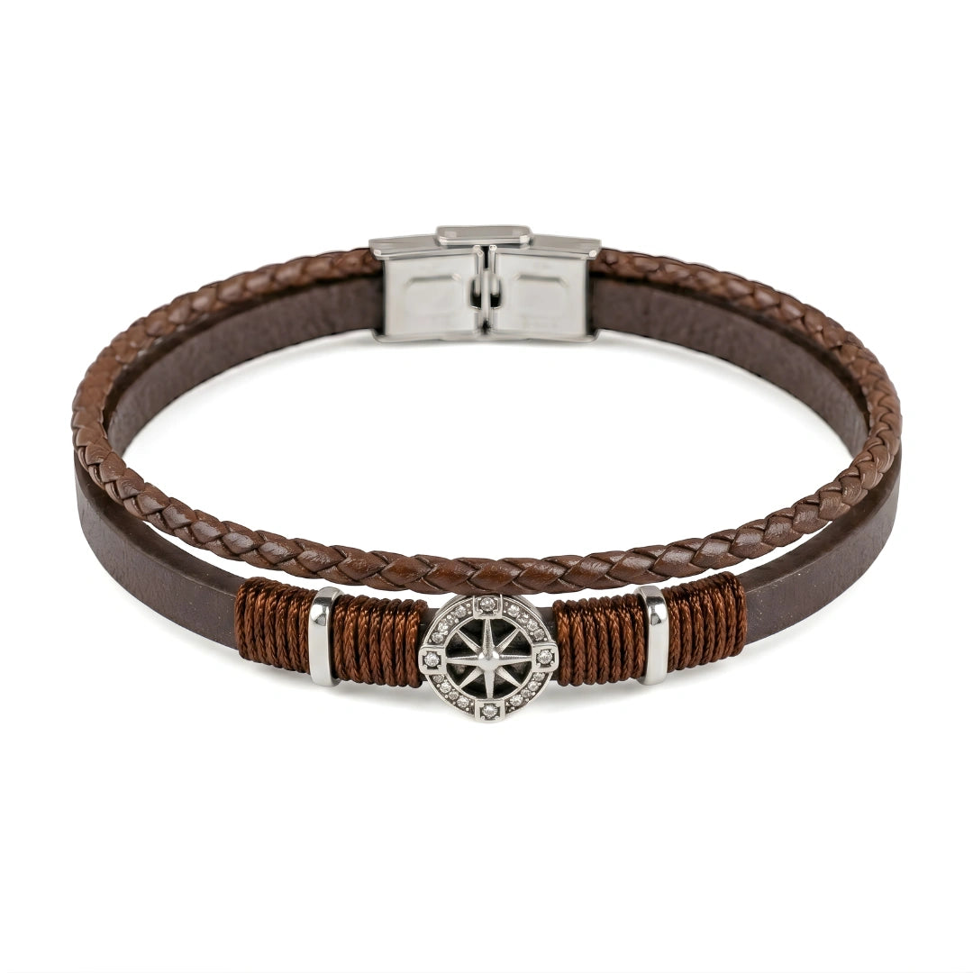 Bracciale Rosa dei Venti in Pelle doppia Marrone