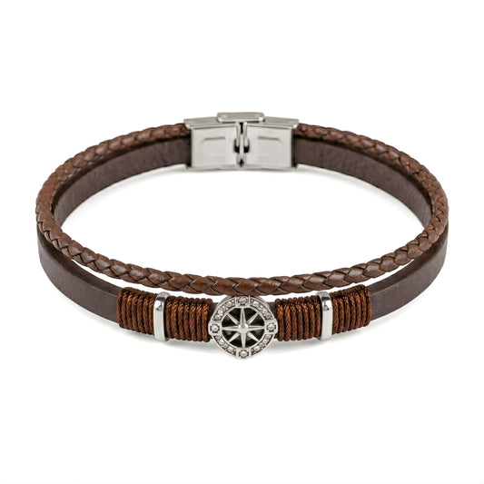 Bracciale Rosa dei Venti in Pelle doppia Marrone
