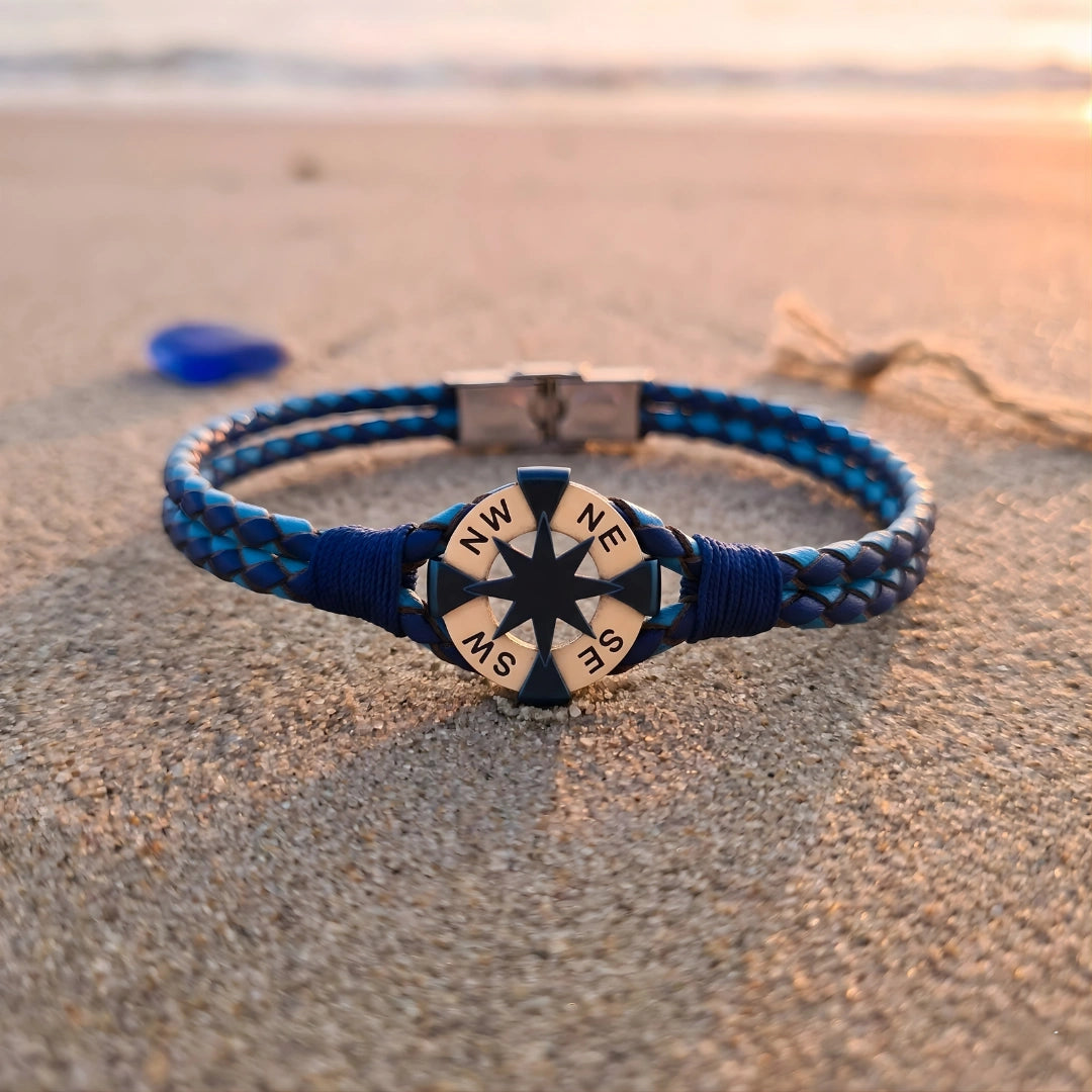 Bracciale Rosa dei Venti Blu Intrecciato Doppio