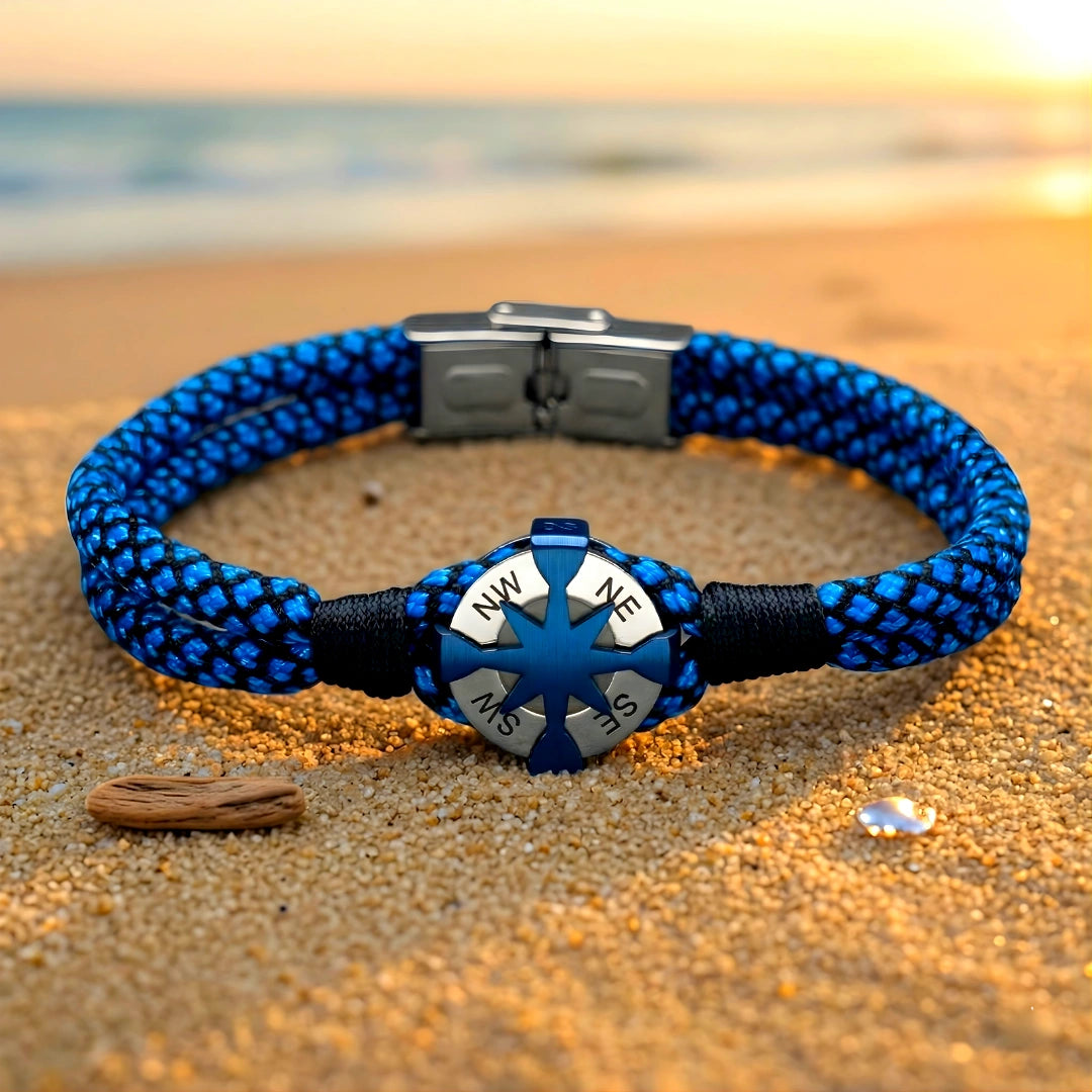Braccialetto Rosa dei Venti in Paracord Blu e Nero 02