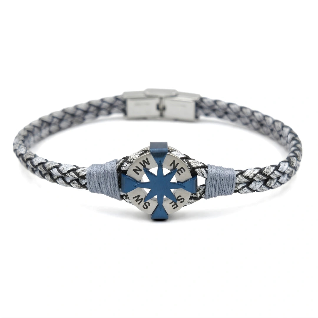 Bracciale Rosa dei Venti Intrecciato Grigio Argento e Blu