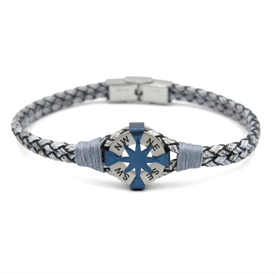 Bracciale Rosa dei Venti Intrecciato Grigio Argento e Blu