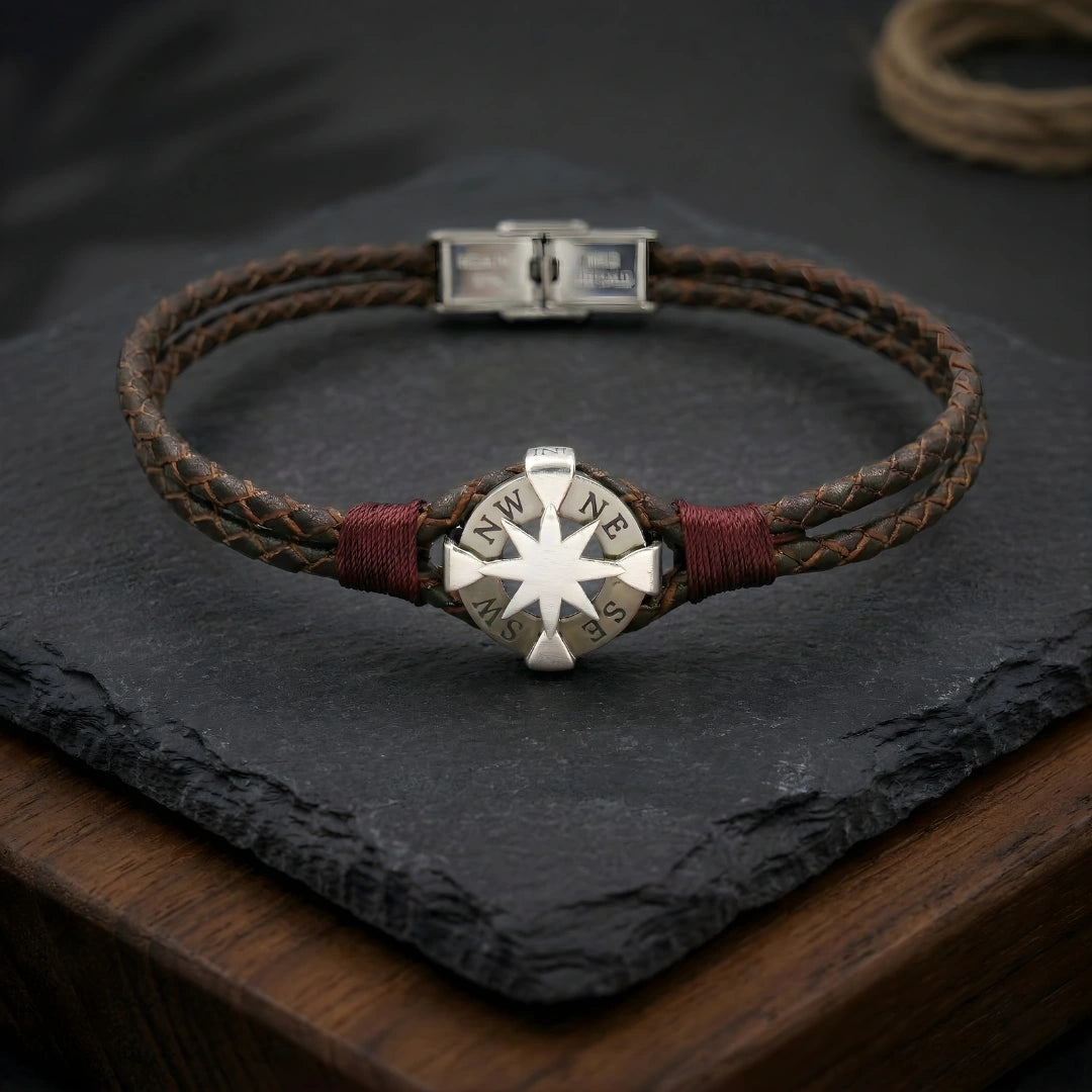 Bracciale Rosa dei Venti Marrone Intrecciato Doppio