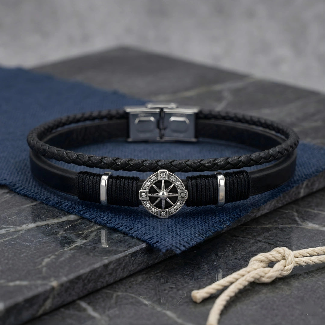 Bracciale Rosa dei Venti Nero Doppio Intreccio