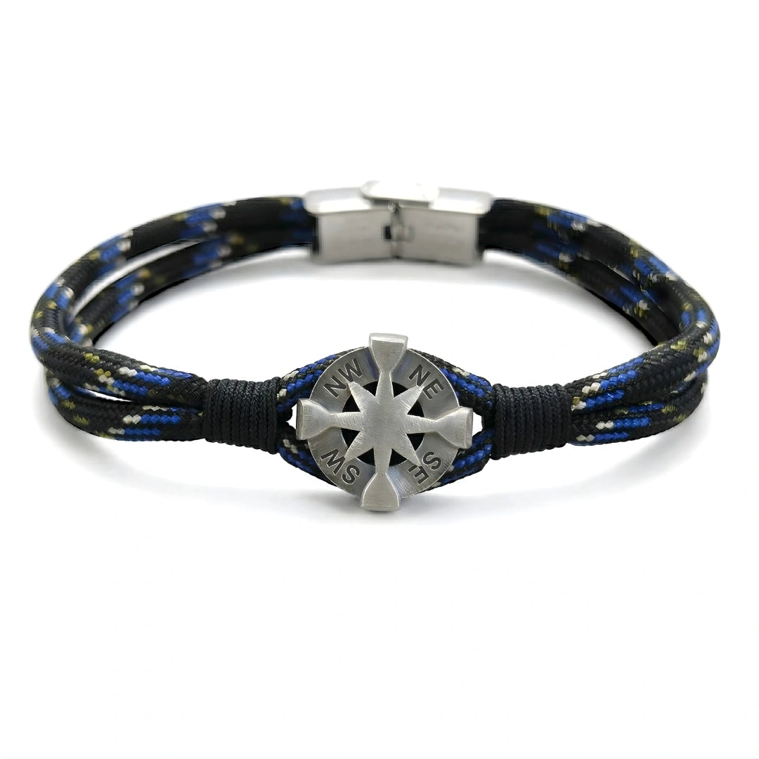 Bracciale Rosa dei Venti in Paracord Nero e Blu