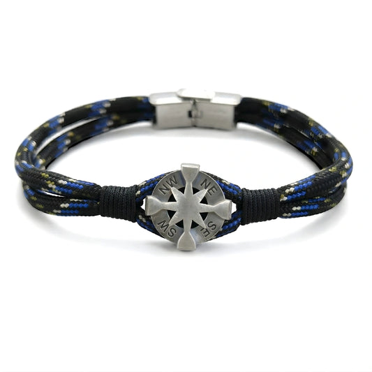 Bracciale Rosa dei Venti in Paracord Nero e Blu