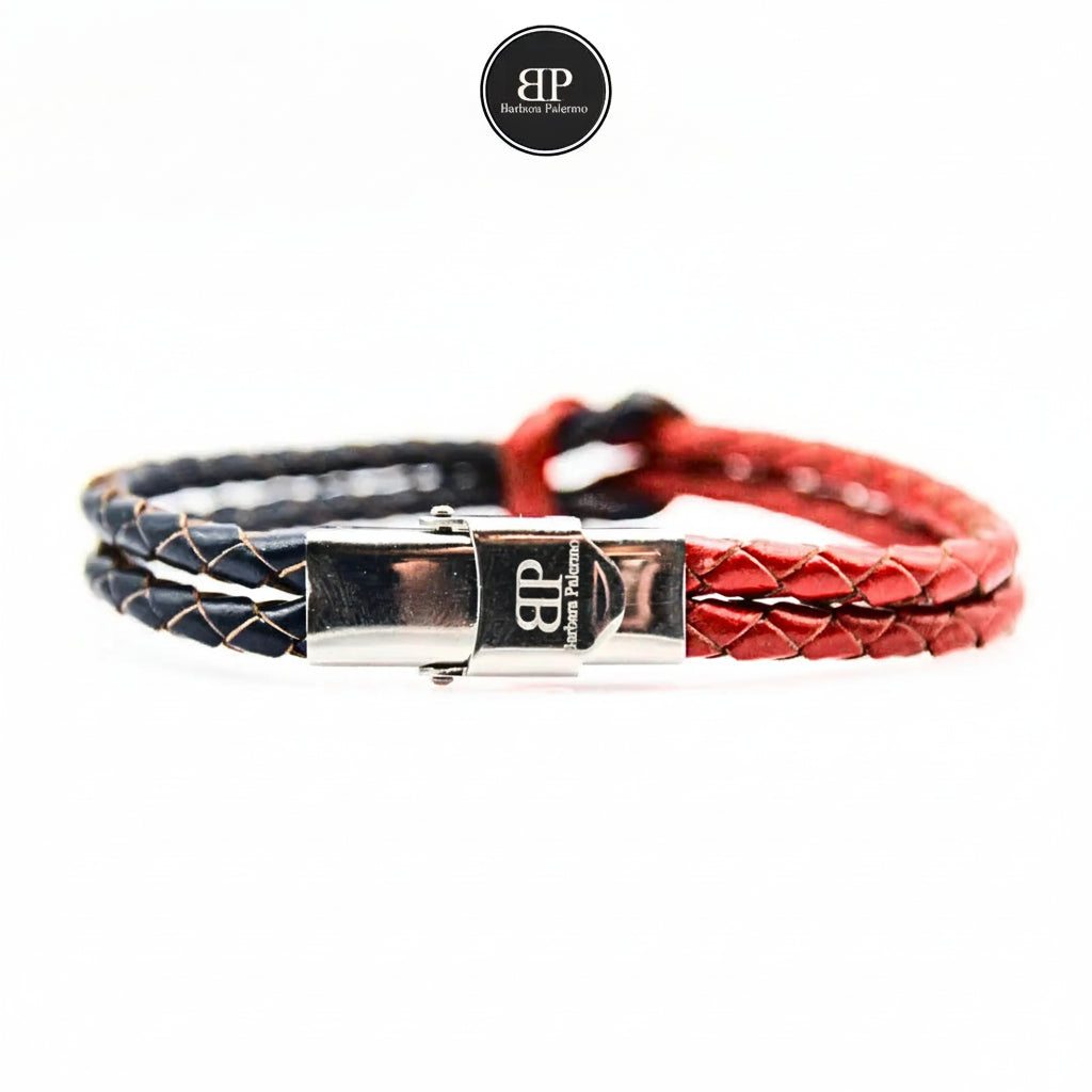 Bracciale Rosso Blu Bologna in Pelle Intrecciata