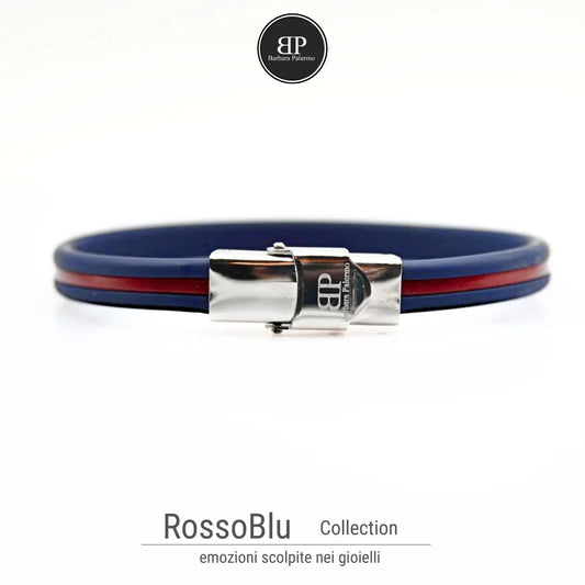 Bracciale Rosso Blu in Caucciù con Chiusura in Acciaio