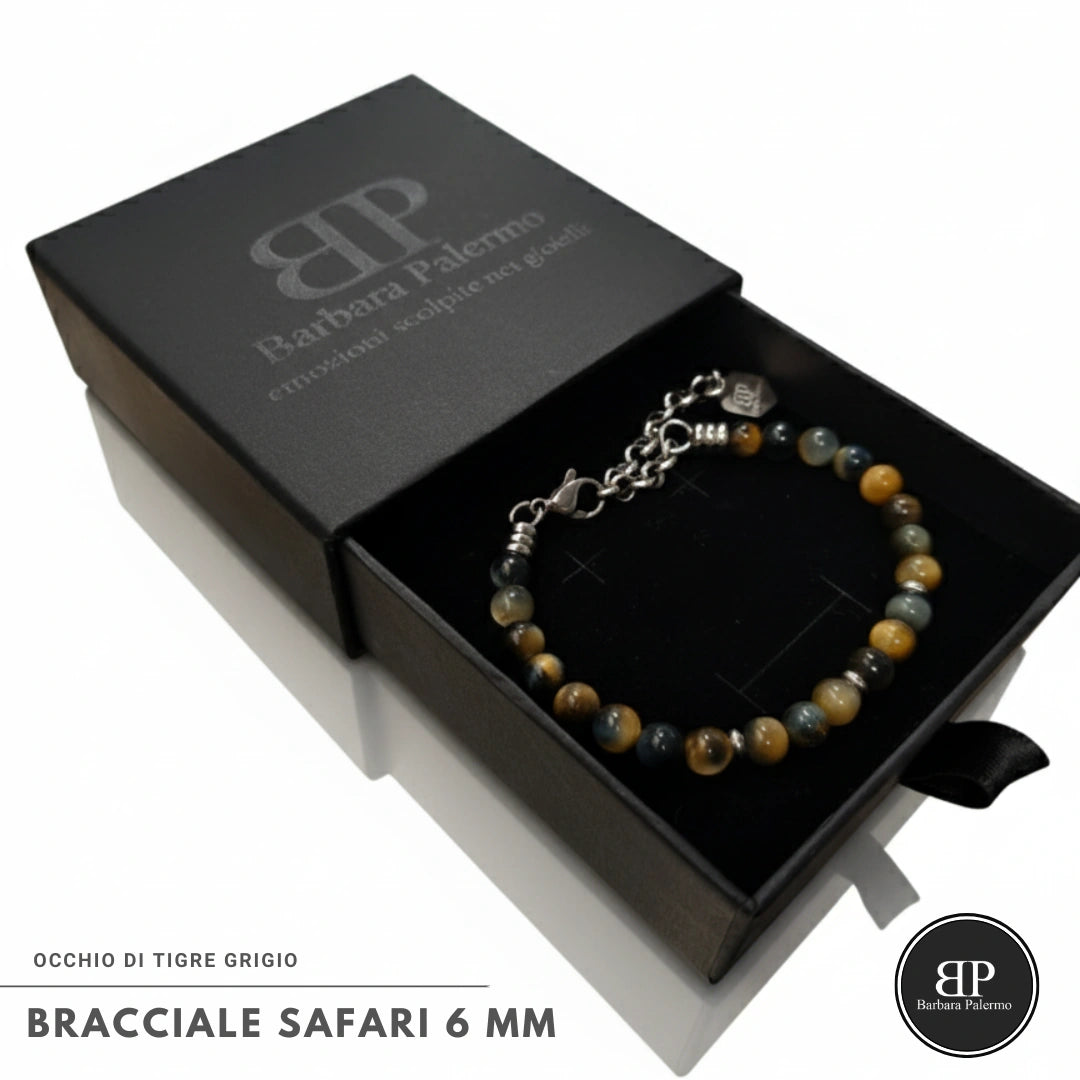 Bracciale stones Safari Occhio di Tigre Grigio 6 mm