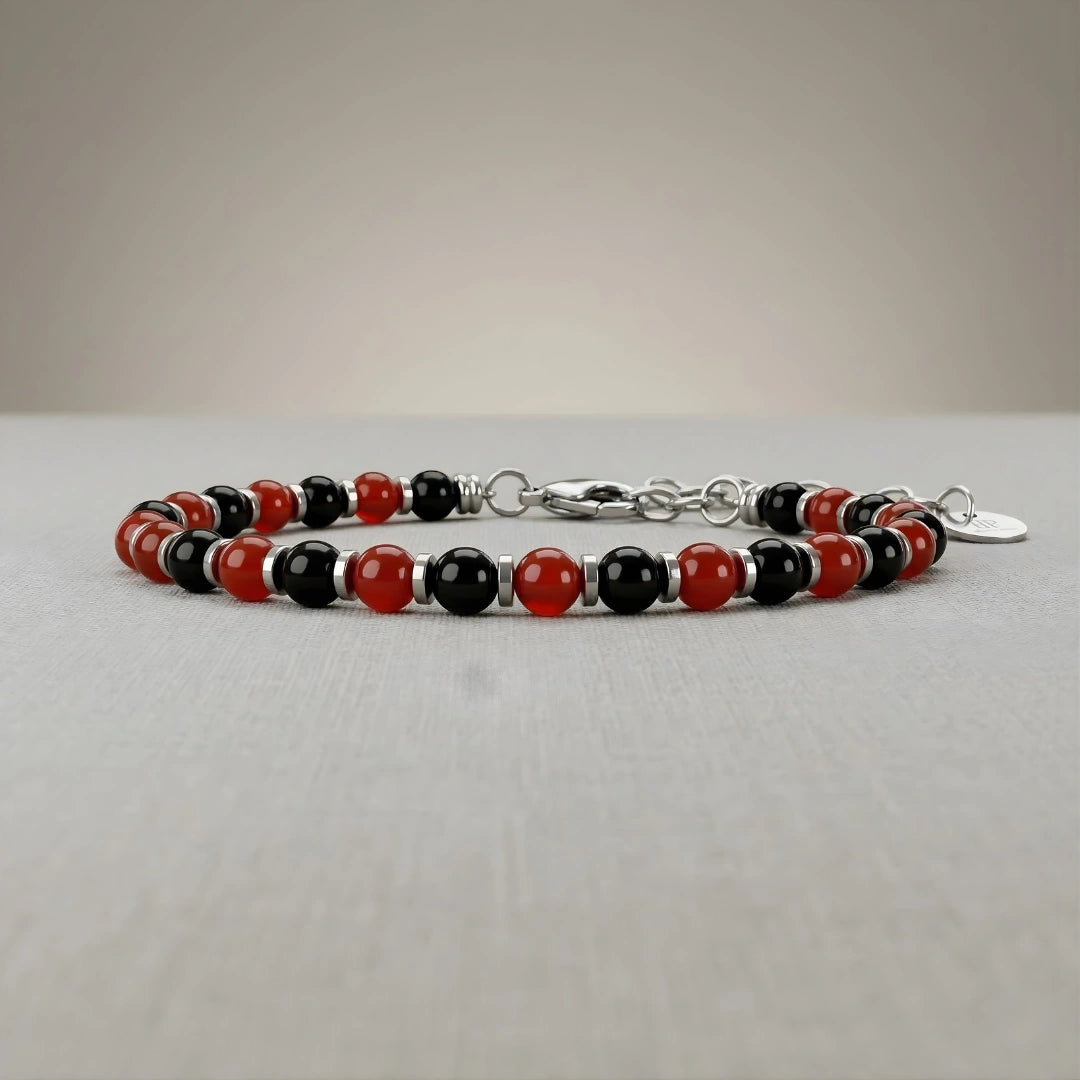 Bracciale Rosso Nero Sport – Agata Rossa e Onice Nero 4 MM