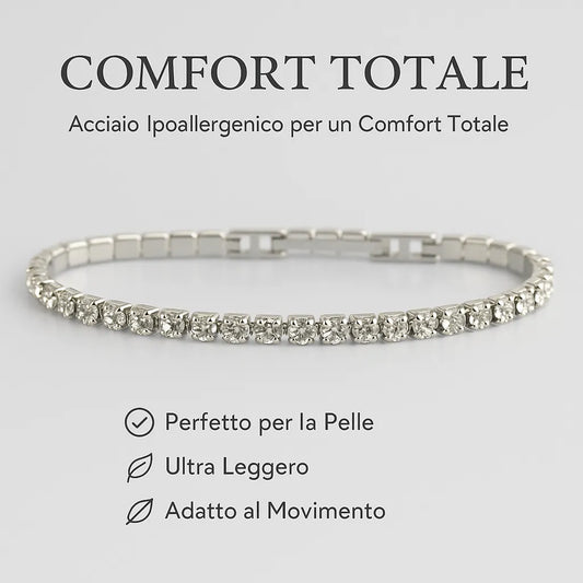 Bracciale Tennis Acciaio Zirconi Bianchi Placcato Titanio