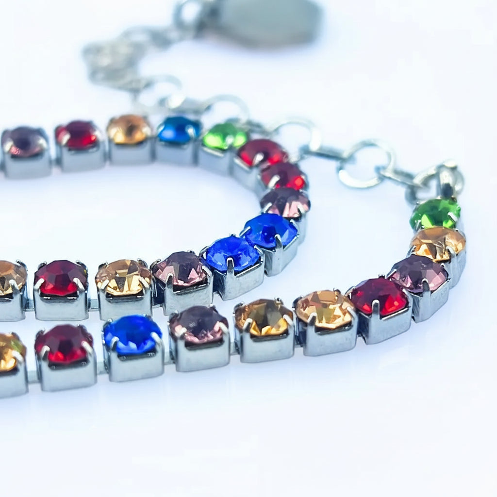Bracciale Tennis multicolore "Arcobaleno" - Acciaio 316L e Cristalli