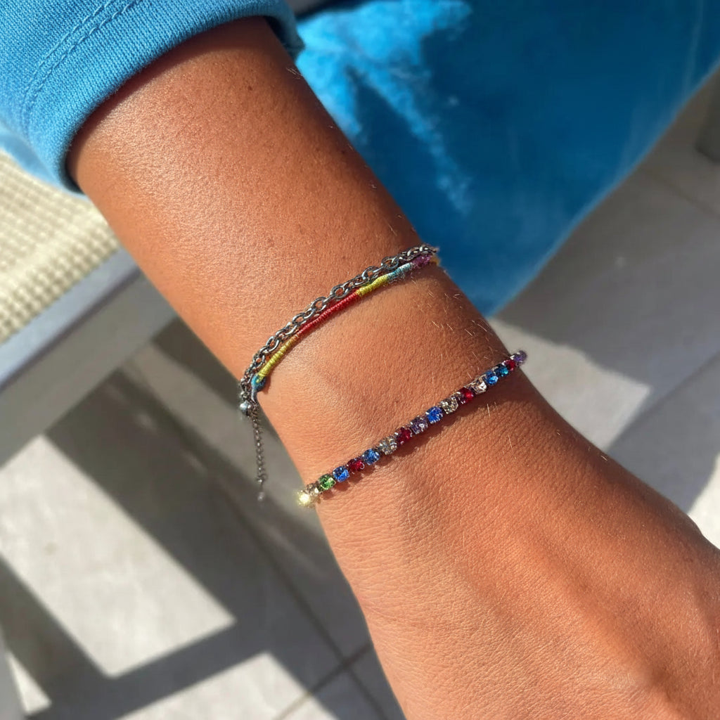 Bracciale Tennis multicolore "Arcobaleno" - Acciaio 316L e Cristalli