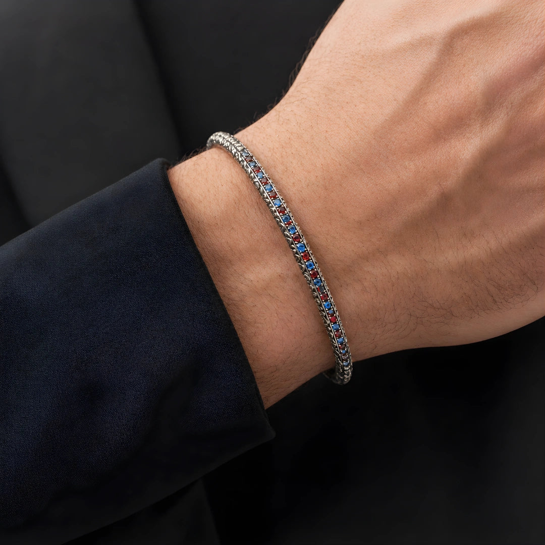 Bracciale Tennis Rigido RossoBlu placcato Argento