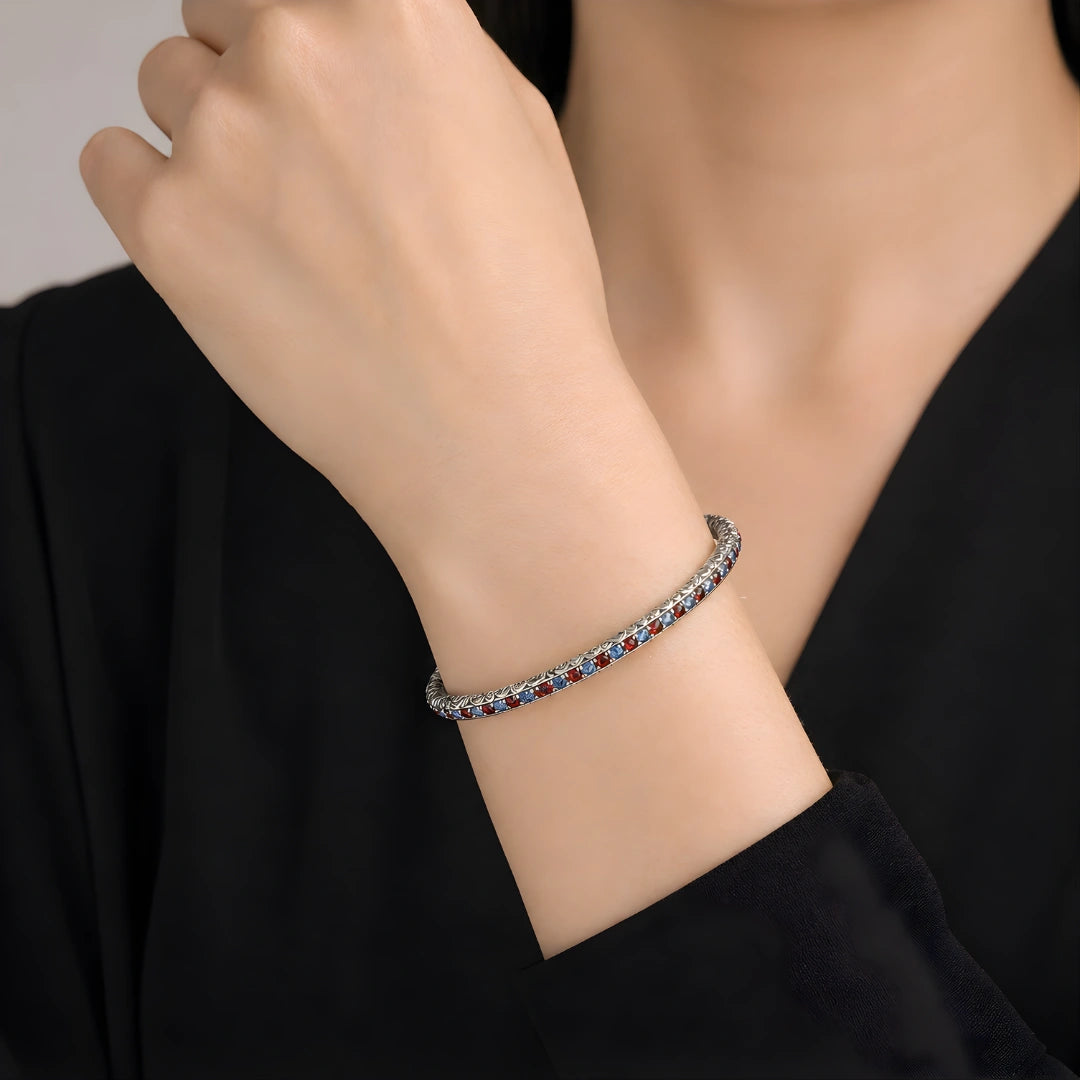 Bracciale Tennis Rigido RossoBlu placcato Argento